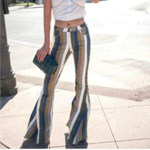 Altar'd State Multicolor Striped Flare Bell Bottom Jeans Size XS